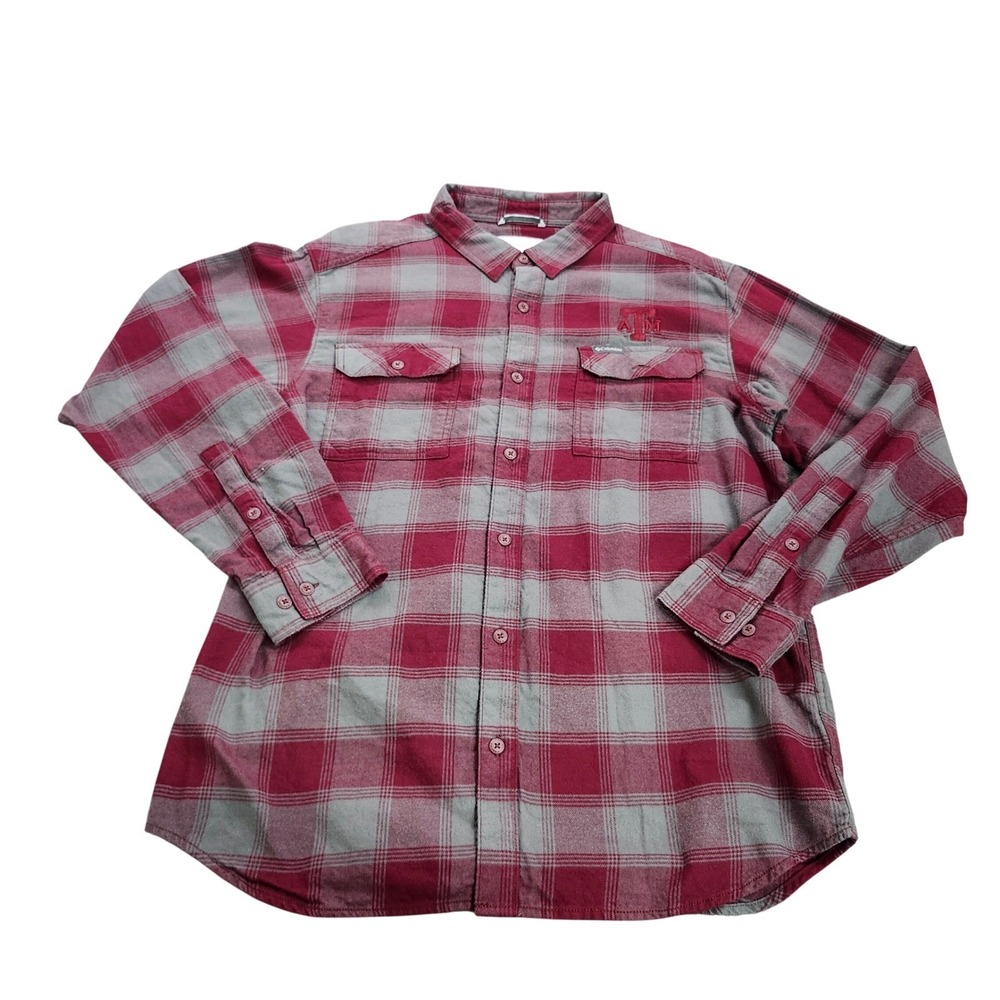 TEXAS A&M MENS L MAROON NCAA PLAID BUTTON-DOWN COLUMBIA EUC